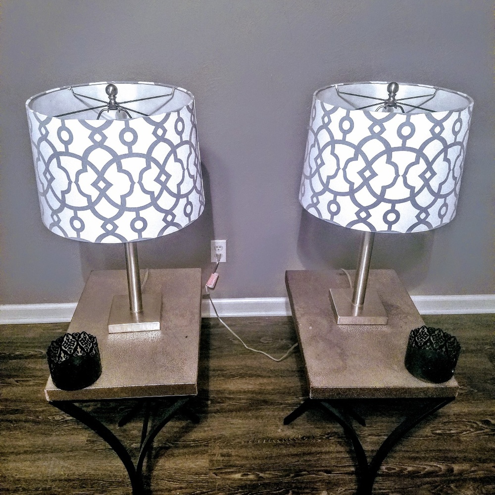 2 Grey, White, & Silver Lamps. Option for tables.